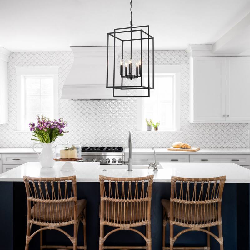 5-Light Candlestick Cage Hanging Linear Chandelier Lighting Island Chandelier for Kitchen Island