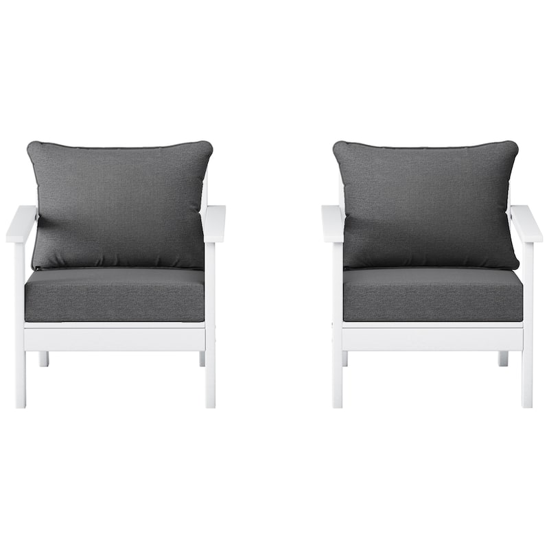 Birchwood All Weather HDPE Outdoor Patio White Deep Seating Conversation Set With Cushions (2-Piece)