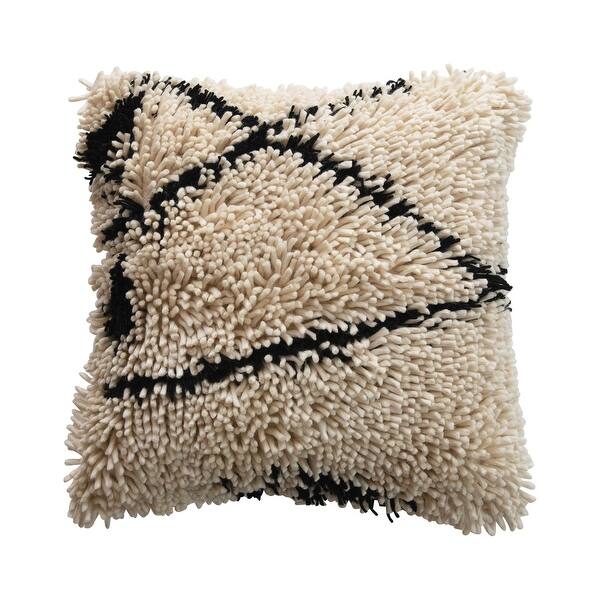 Woven Wool Shag Pillow Black Cream Color Overstock 33743804