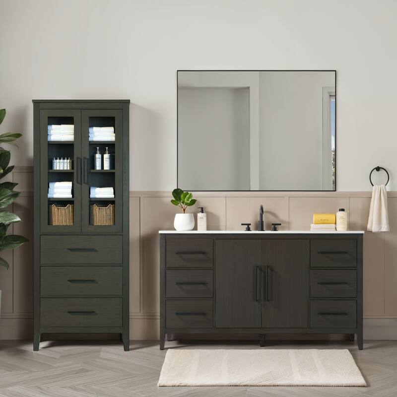 Laura 16-28 Inch Bath Storage Glass Cabinet