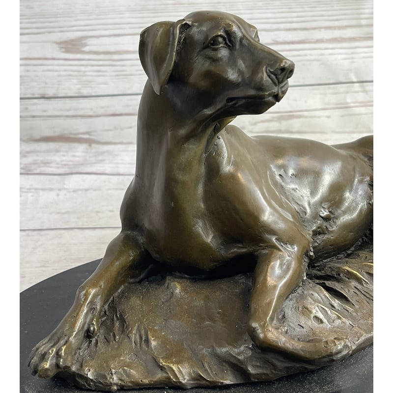 Bronze Pet Imitative Dog Sculpture Statue Figure On Marble Base Antoine Barye 8 Inches X 13 Inches