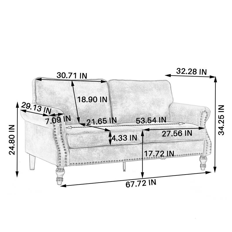 Faux Leather Upholstered Sofa, Deep Seat Sofa with Rolled Arms & Nailhead Trim, 2 Seater Sofa with Wooden Legs