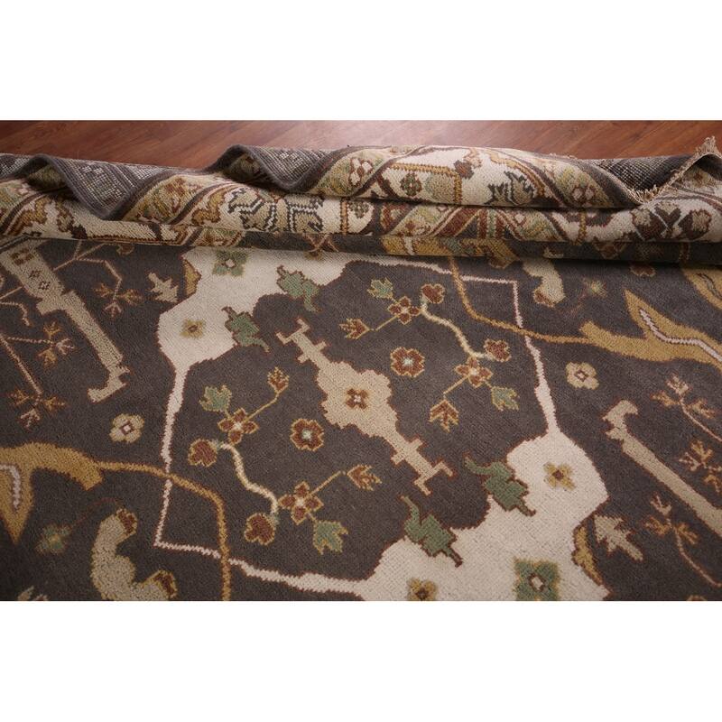 All-Over Gray & Ivory Oushak Indian Area Rug Handmade Wool Carpet - 8'1" x 9'9"