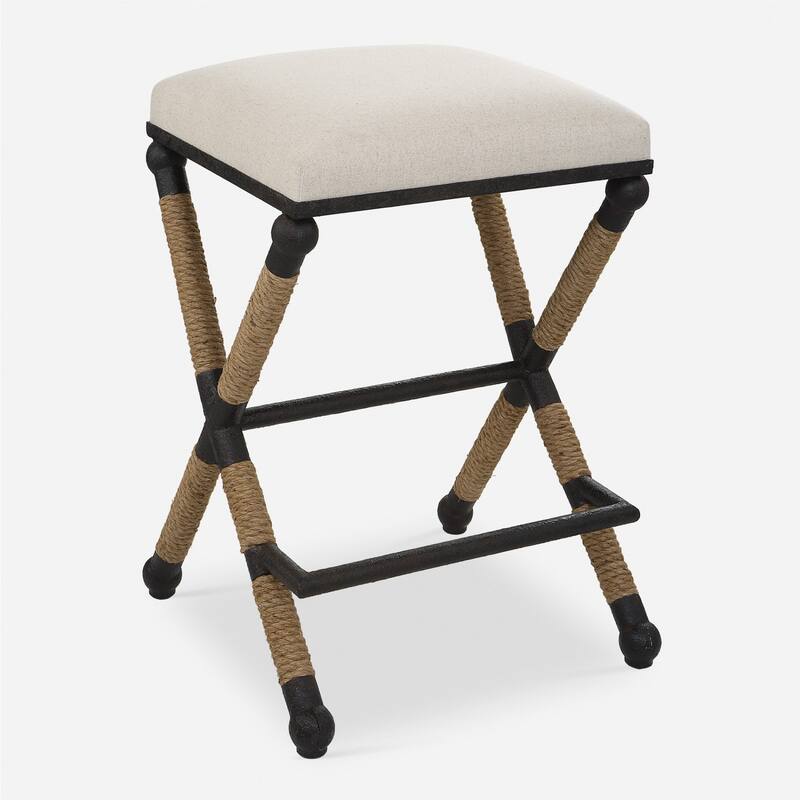 Cushioned Top Wrapped Rope Counter Stool - 27.5" - Beige