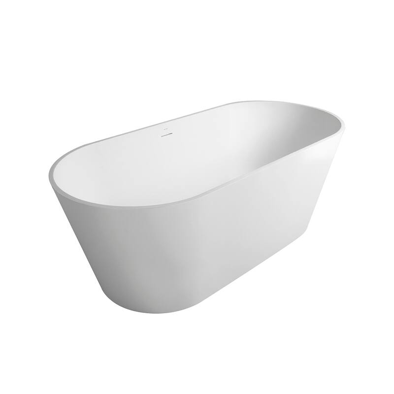 63 Inch Solid Surface Stone Resin Freestanding Soaking Bathtub in Matte White