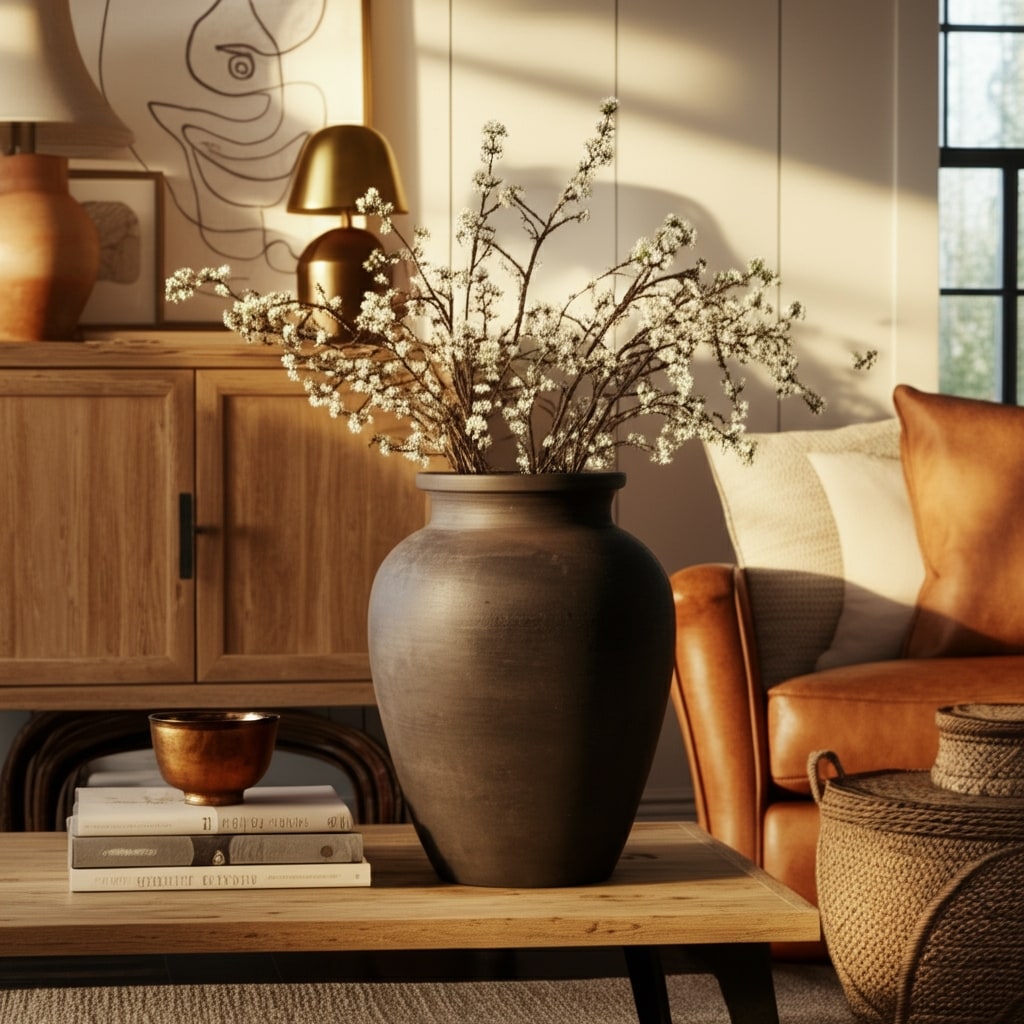 Decorative Round Pottery Vase for Home Decor