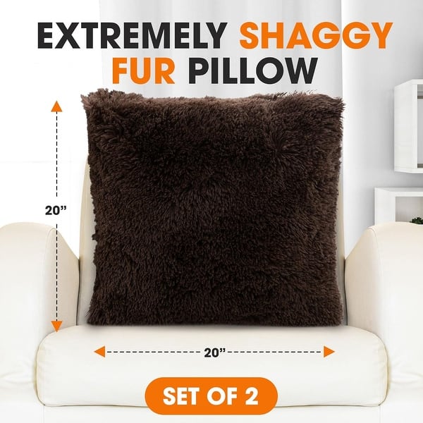 dimension image slide 38 of 41, Cheer Collection Super Soft Shaggy Long Hair Throw Pillows Set of 2 Plush Accent Cushions