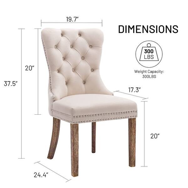 dimension image slide 5 of 8, Set of 2 Modern Glam Velvet Dining Chairs - Armless TuftedAccent Side Chairs with Nailhead Trim & Ring Handle