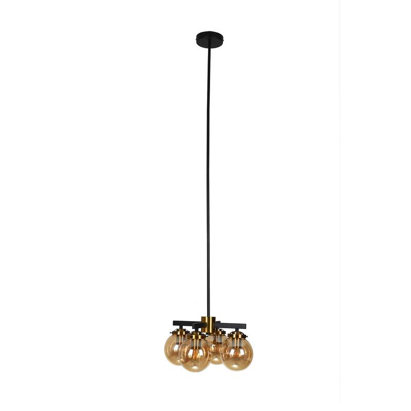 Cindar Black+Antique Brass 4-Light Clear Glass Shades Chandelier