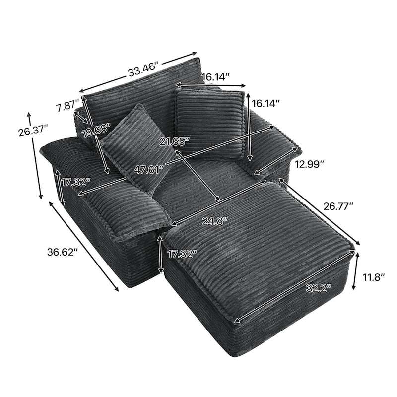 Rossetta Modern Modular Luxurious Corduroy-Fleece Fabric Double-Layer Cushion Design Deep Seat Sofa with 1 Ottoman