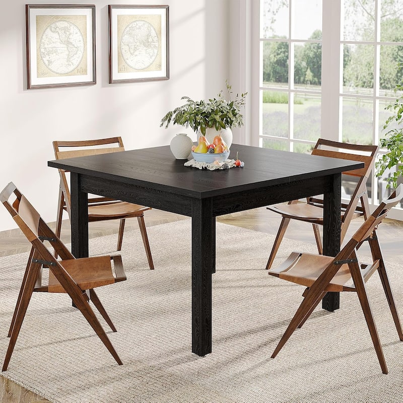Modern Minimalist Wood 4-Person Square Kitchen/Dining Table with Solid Wood Legs for Home Kitchen/Living/Dining Room - Black