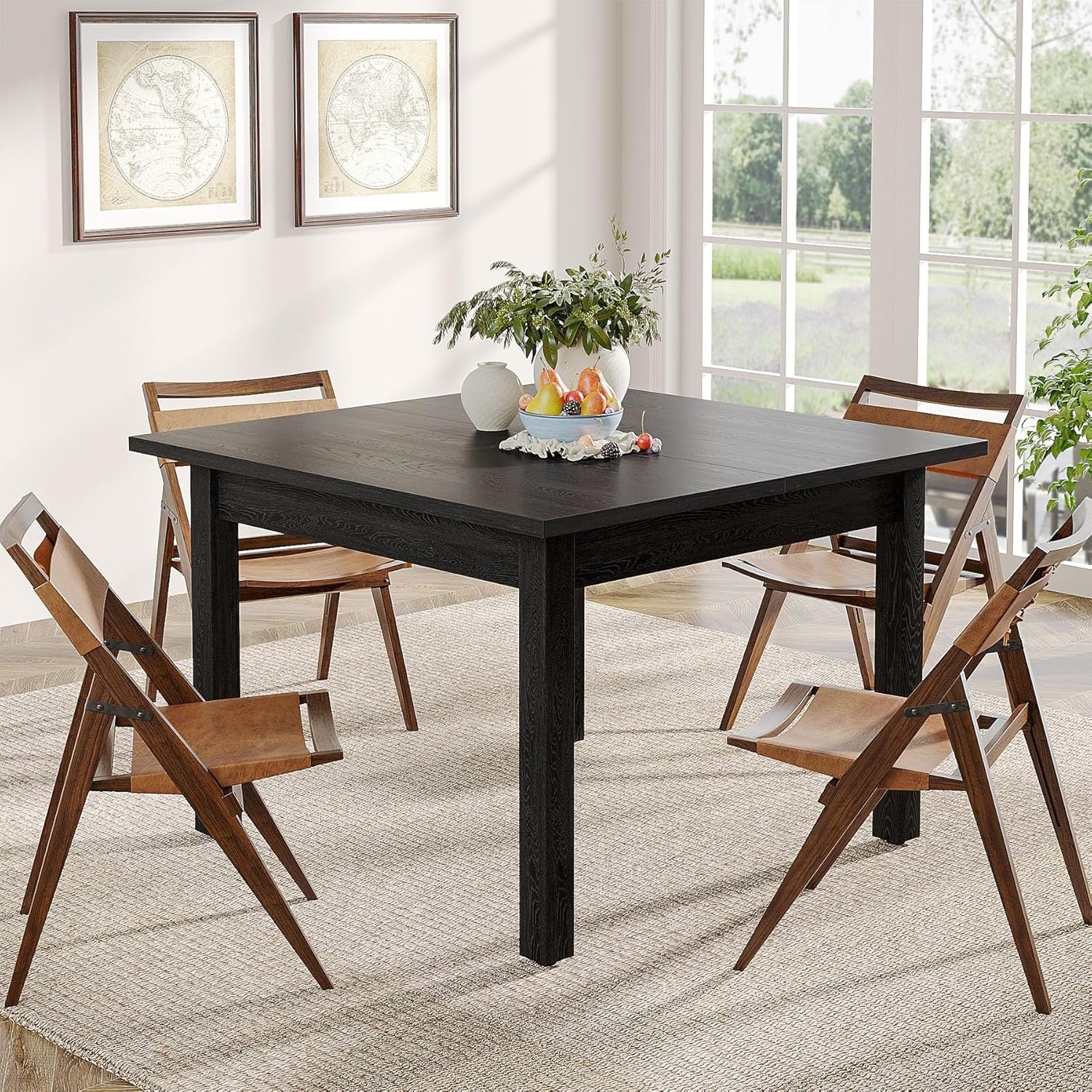 Modern Minimalist Wood 4-Person Square Kitchen/Dining Table with Solid Wood Legs for Home Kitchen/Living/Dining Room