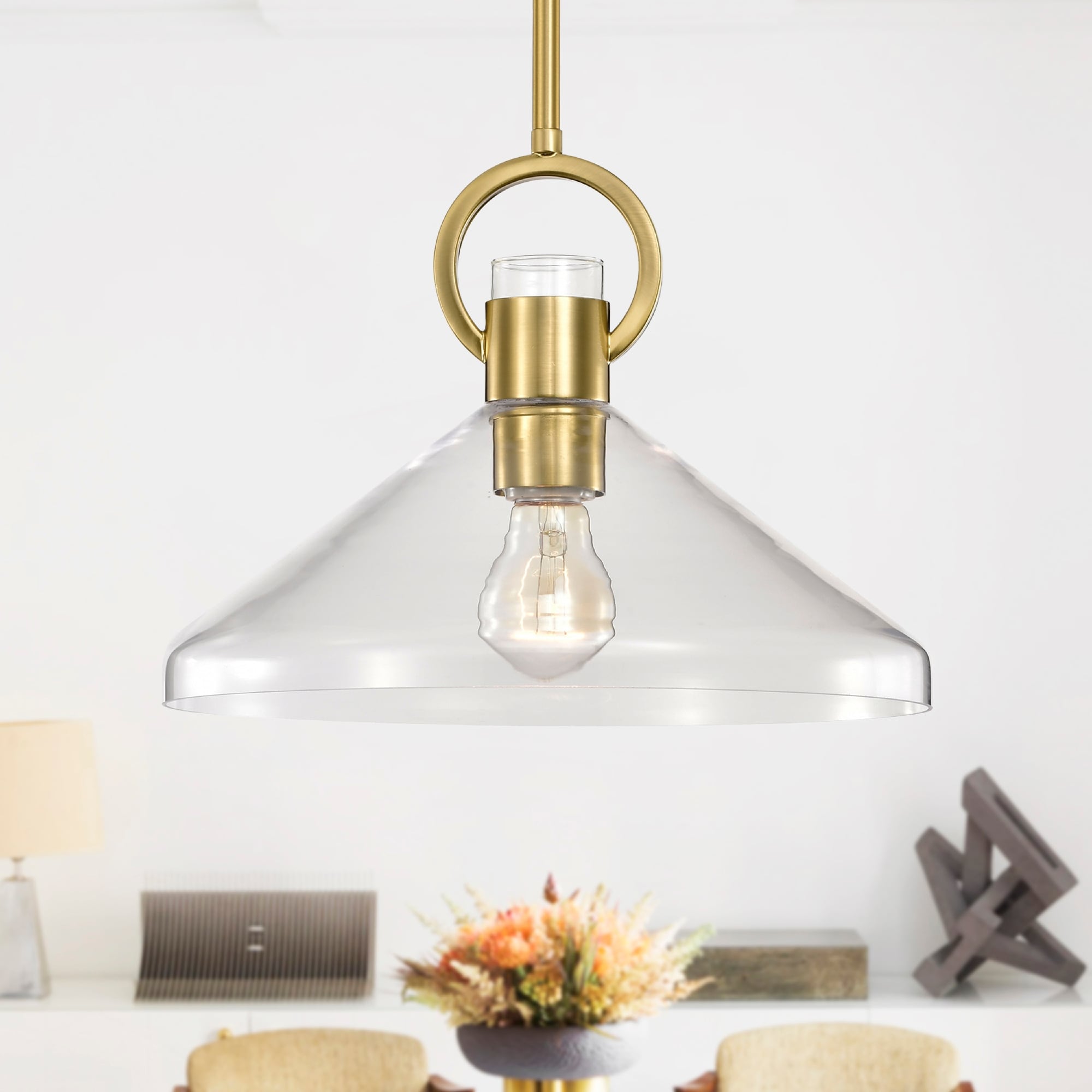 Warehouse of Tiffany Andros Glass Cone Shade 1-Light Downrod Pendant Light