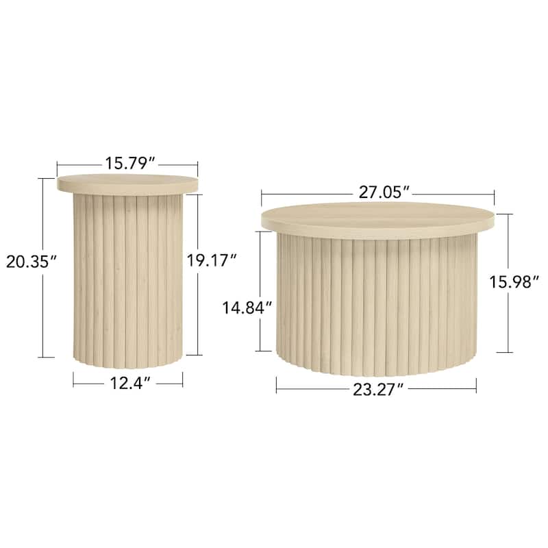 Roomfitters Coffee Table Set of 2, Round Modern Coffee Tables Nesting Accent End Tables