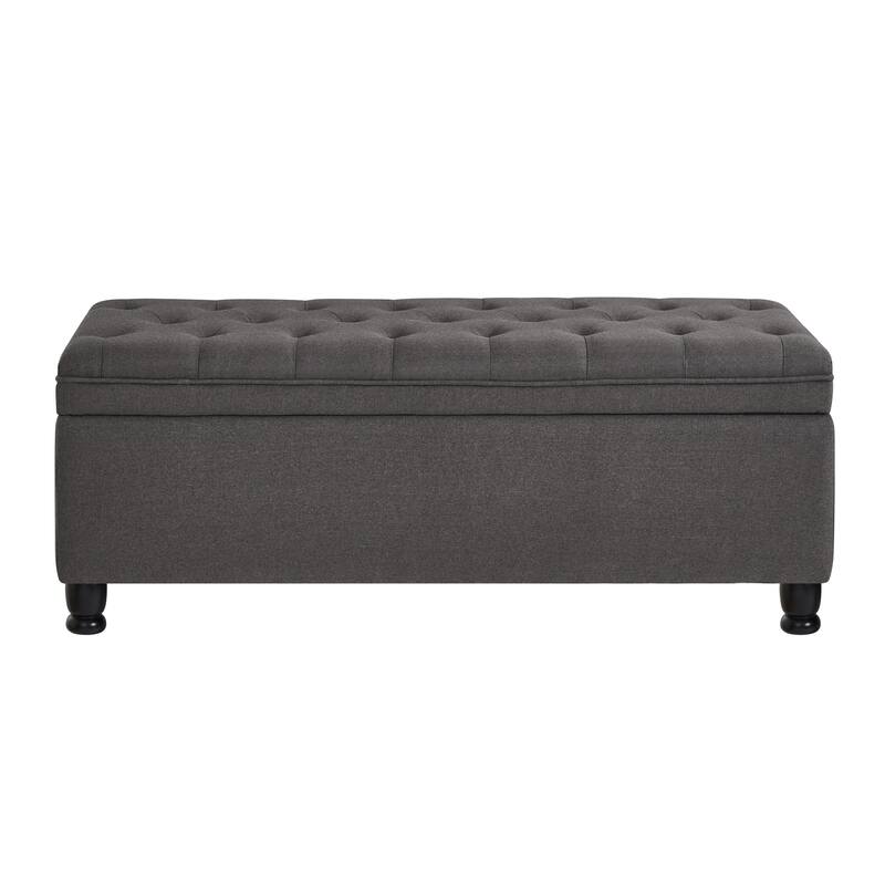 Bedroom End of Bed Bench with Spindle Wood Legs, Upholstered Decorative Stool Elegant Storage Bench with Flipping Lid