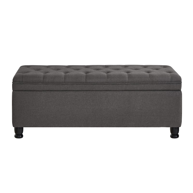 Elegant Linen Fabric Bed Bench, Tufted Button Seat with Spindle Legs - Dark Gray