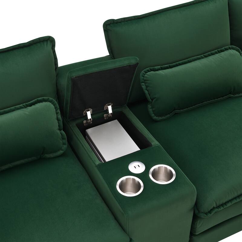 6-Seat U-Shaped Sofa with Console, Cupholders & USB Ports, Chenille Upholstery, 123"