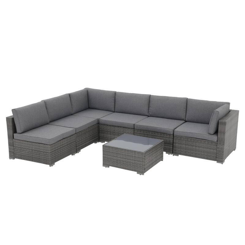 7 pieces Patio Wicker Sectional Sofa Set with Cushions