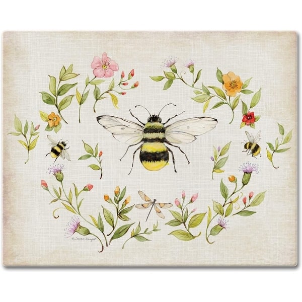 slide 2 of 7, Bee Wreath 3mm Heat Tolerant Tempered Glass Cutting Board 15” x 12” Manufactured in the USA Dishwasher Safe Multi