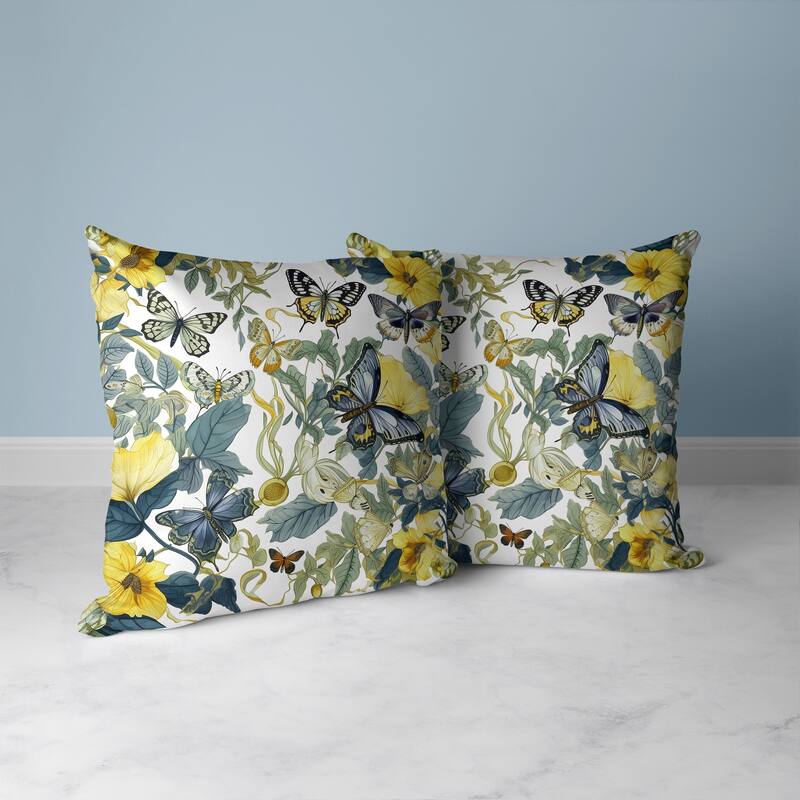 Butterfly Haven Faux Suede Reversible Throw Pillow Green and yellow