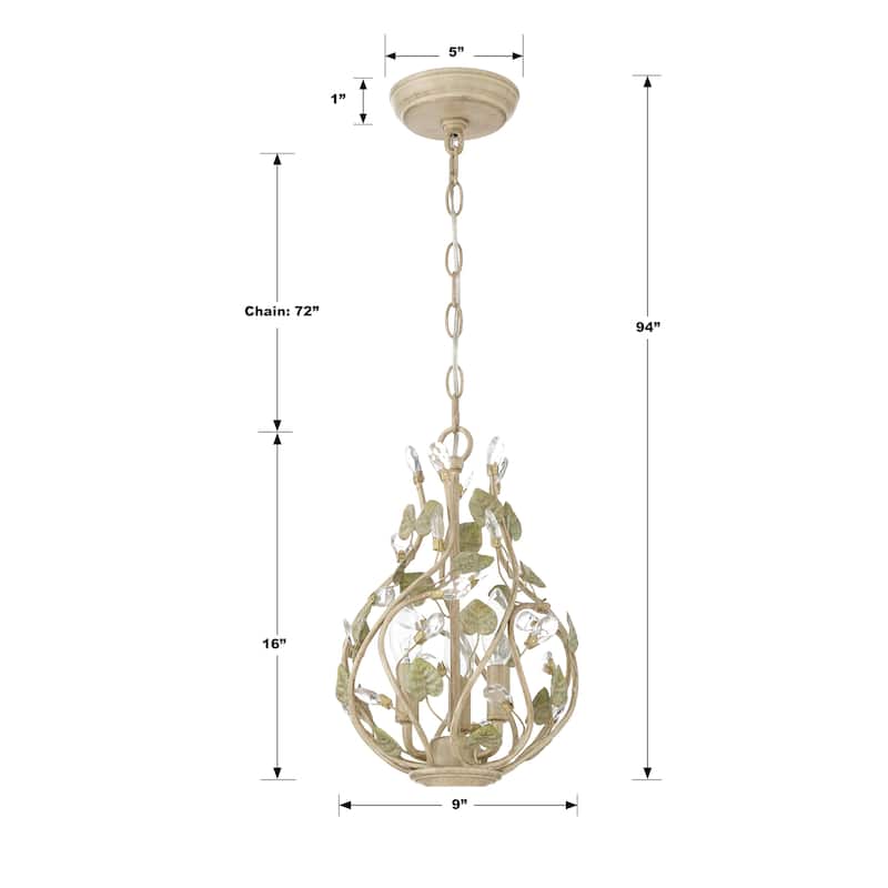 Josie 3 Light Champagne Green Tea Mini Chandelier - 9"W x 16"H x 9"D