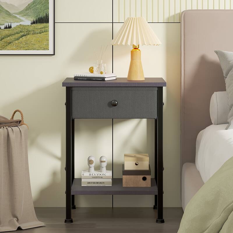 VECELO X Frame Nightstand with Removable Fabric Drawer Easy to Clean Nightstand Multifunctional End Table with Open Shelf