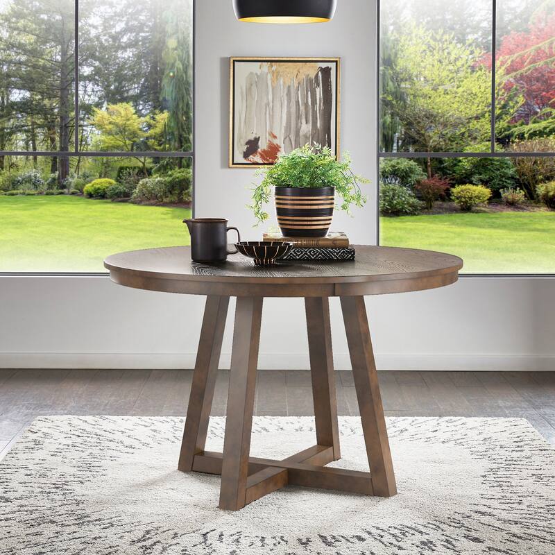 Harstad Wood Finish Fixed Top Round Dining Table by iNSPIRE Q Modern