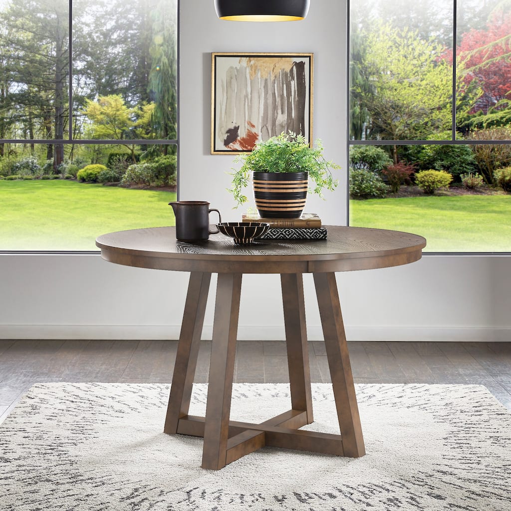 Harstad Wood Finish Fixed Top Round Dining Table by iNSPIRE Q Modern