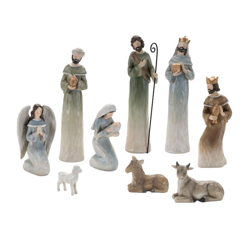 Carved Christmas Nativity Figurine Decorations - 5.25" - Set of 9
