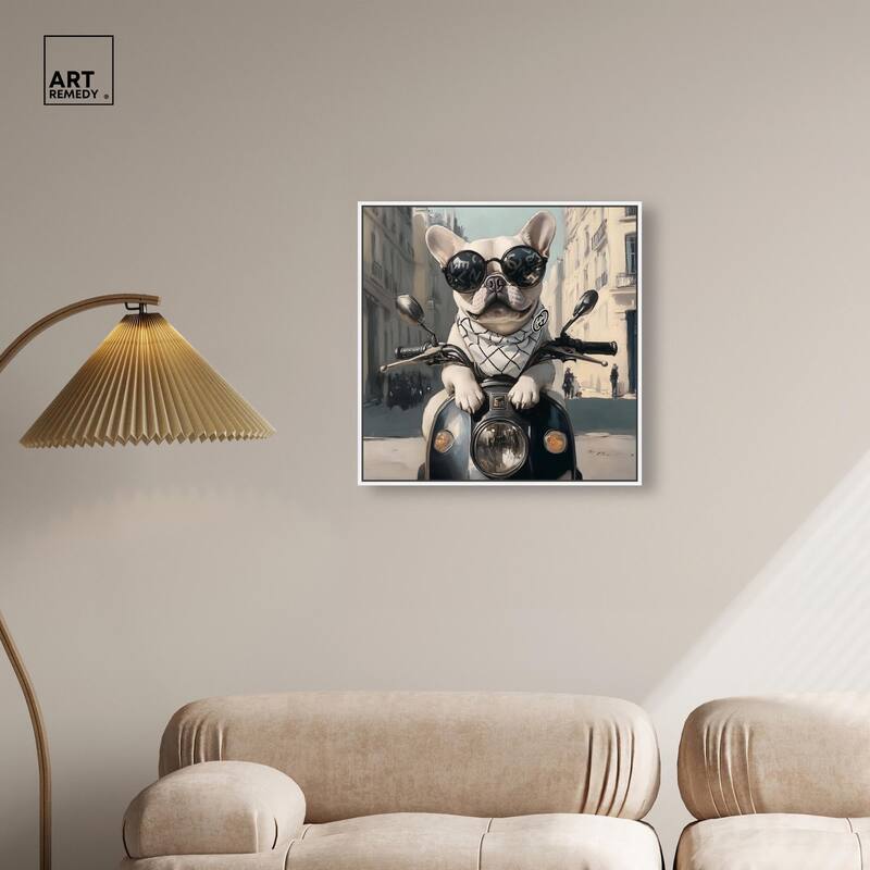 Frenchie on a Scooter Drive Canvas by Art Remedy