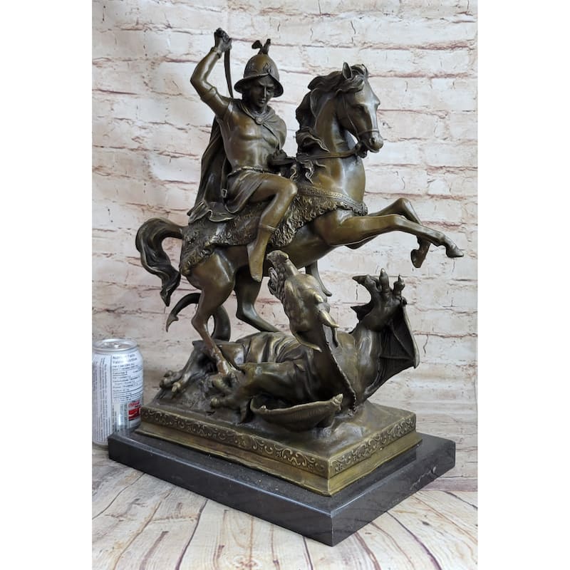 Patron Saint George And The Dragon Bronze Figurine Sculpture 20 Inches X 15 Inches
