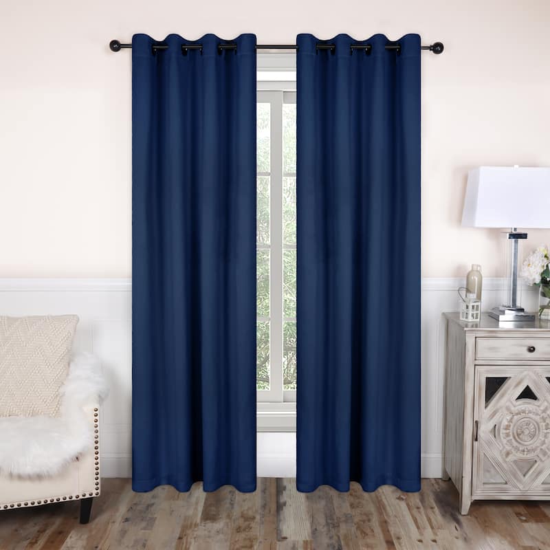 Modern Solid Room Darkening Blackout Curtains, Rod Pocket, Set of 2 - 2PC- 52" X 63" - Navy Blue