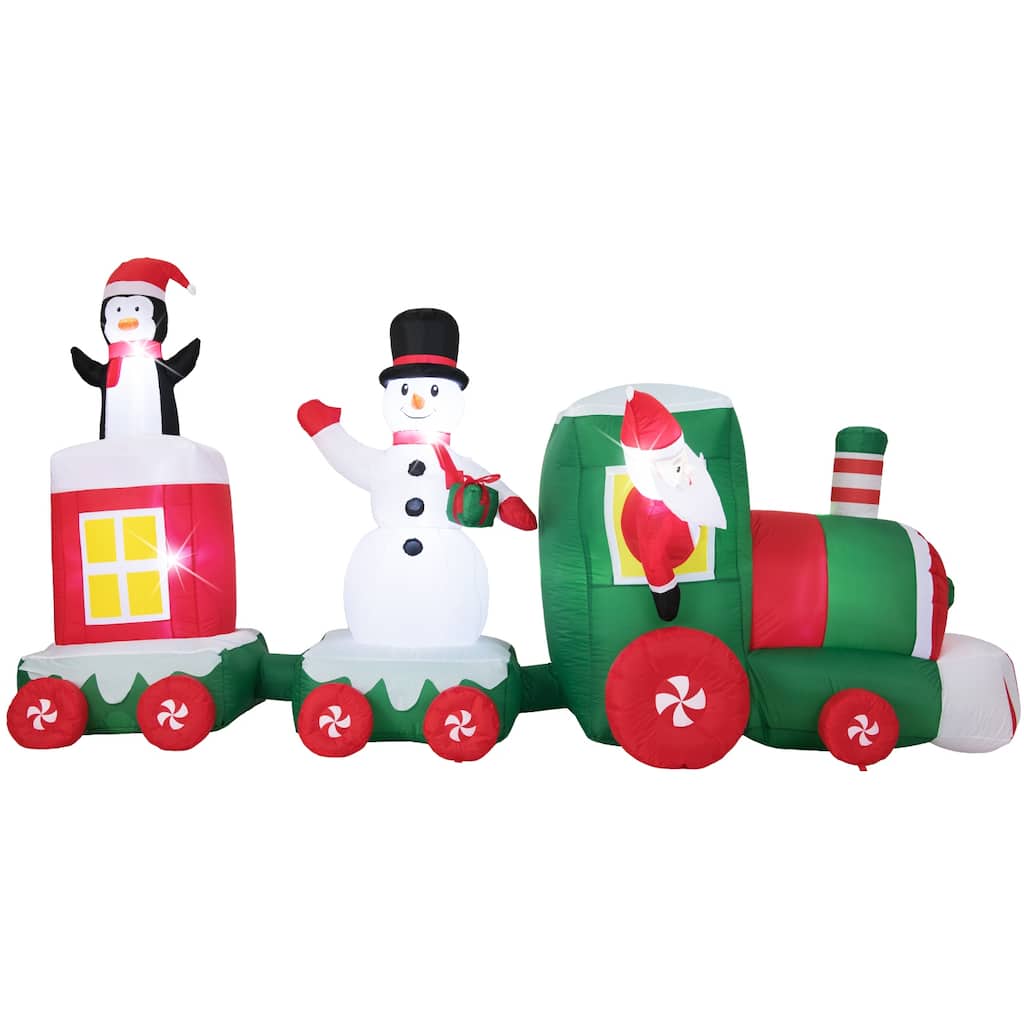 Gymax 11.5 Ft Outdoor Christmas Inflatable Train Blow up Xmas Train - Multicolor