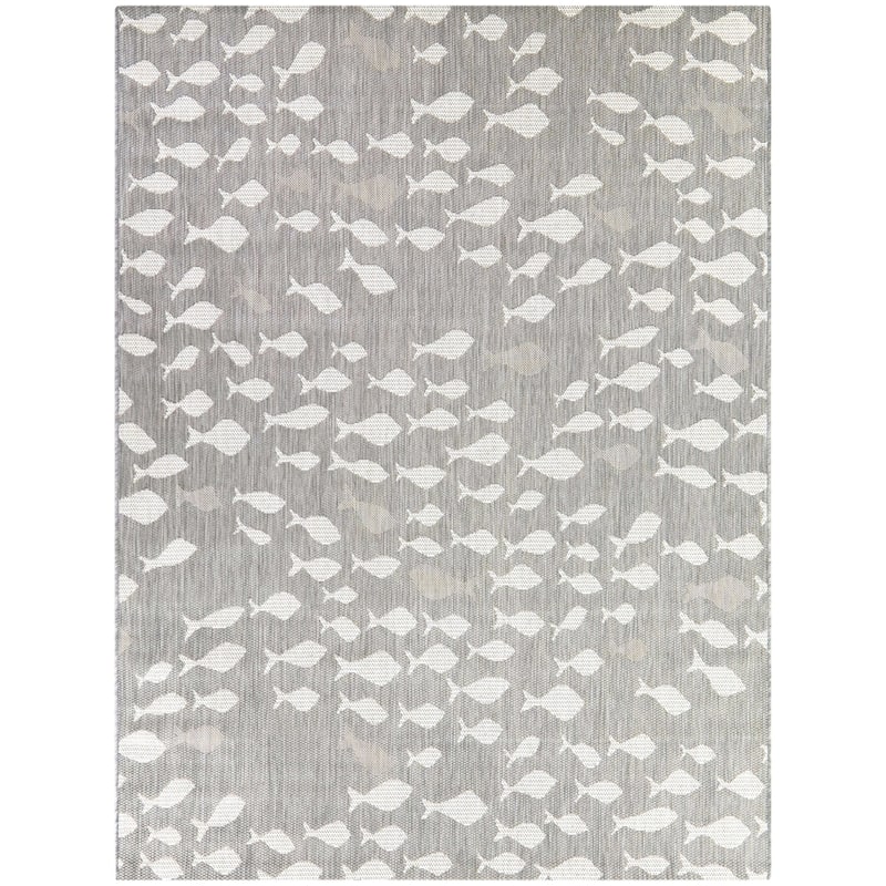 Holbrook Coastal Fish Indoor/Outdoor Area Rug - 5'3" x 7' - Taupe
