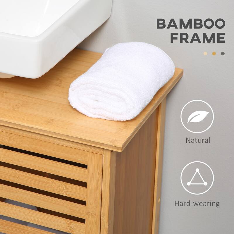 Bamboo Under Sink Cabinet with 2 Slatted Doors, Freestanding Bathroom Sink Cabinet Space Saver Organizer