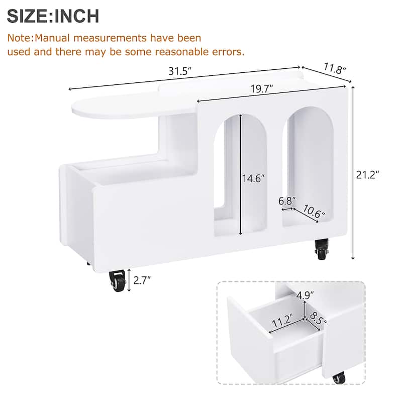 Roomfitters Modern Mobile End Table with Storage, Cream Style Side Table with Wheels and Multi-Layer Design for Living Room