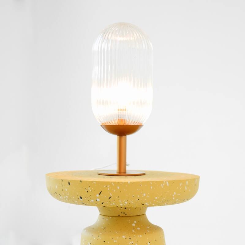 Sasha Ribbed Glass Table Lamp with Bronze Base - Bronze