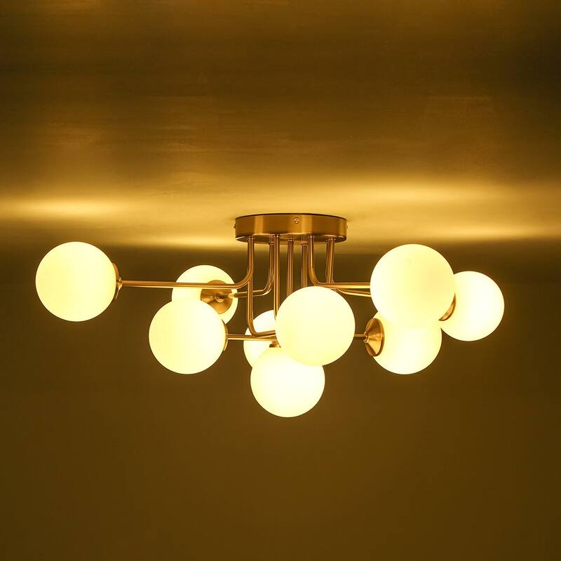 Linear Frosted Glass Globe Sputnik Semi Flush Ceiling Light