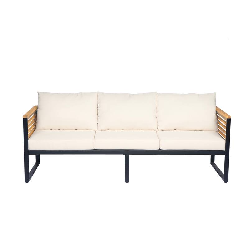 3-Piece Acacia Wood & Metal Patio Sofa Set - Outdoor Sectional with Cushions - Durable Backyard Conversation Set