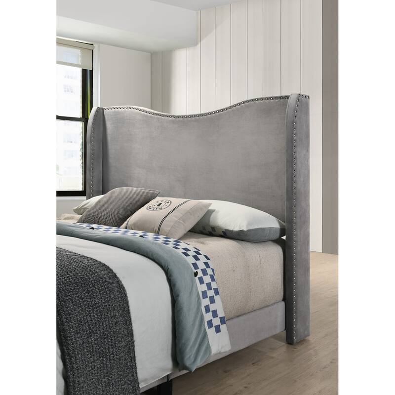 Copper Grove Puteaux Grey Velvet Upholstered Wingback Panel Bed