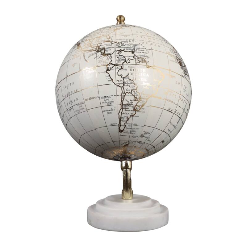 Marble Polyresin Globe Modern Glam Accent - 9" White/Gold - 9.5"