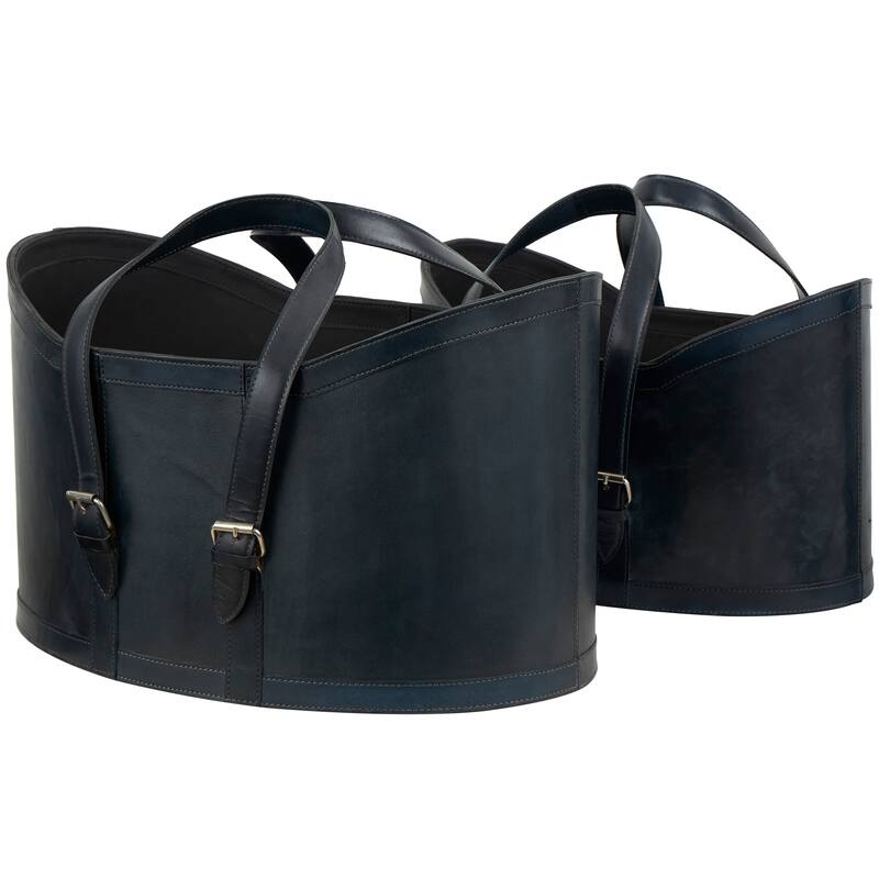 Modest Leather Handmade Storage Basket with Handles (Set of 2) - Brown or Dark Blue