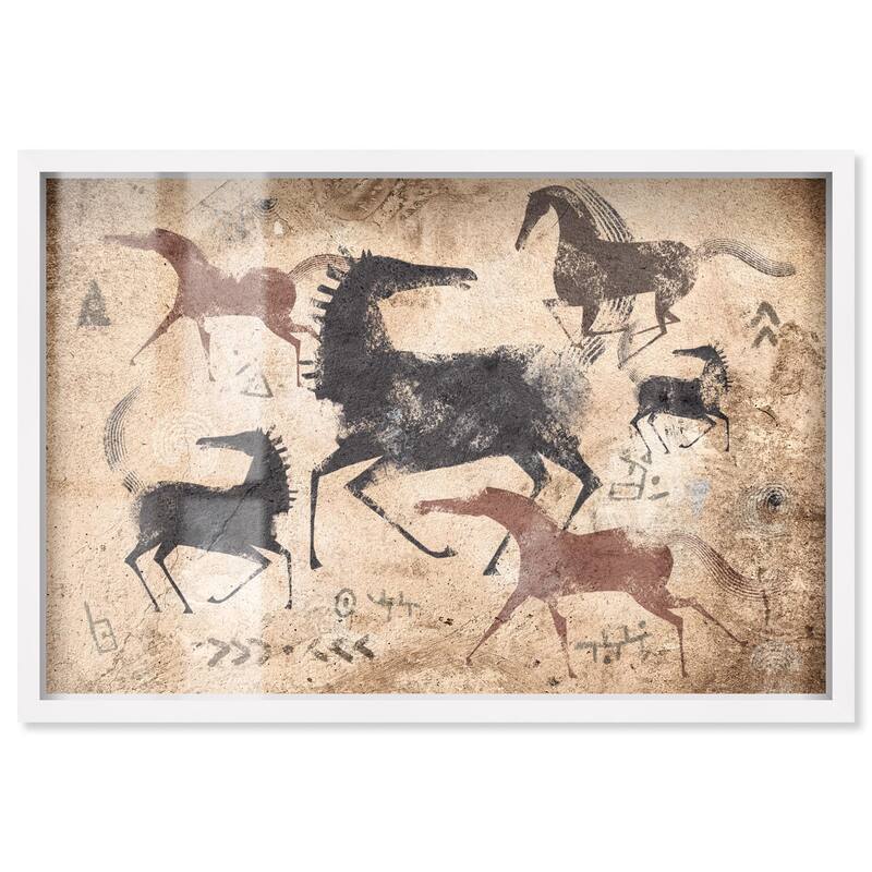 Cave Drawing Horses Shadowbox by Art Remedy - White - 54" x 36"