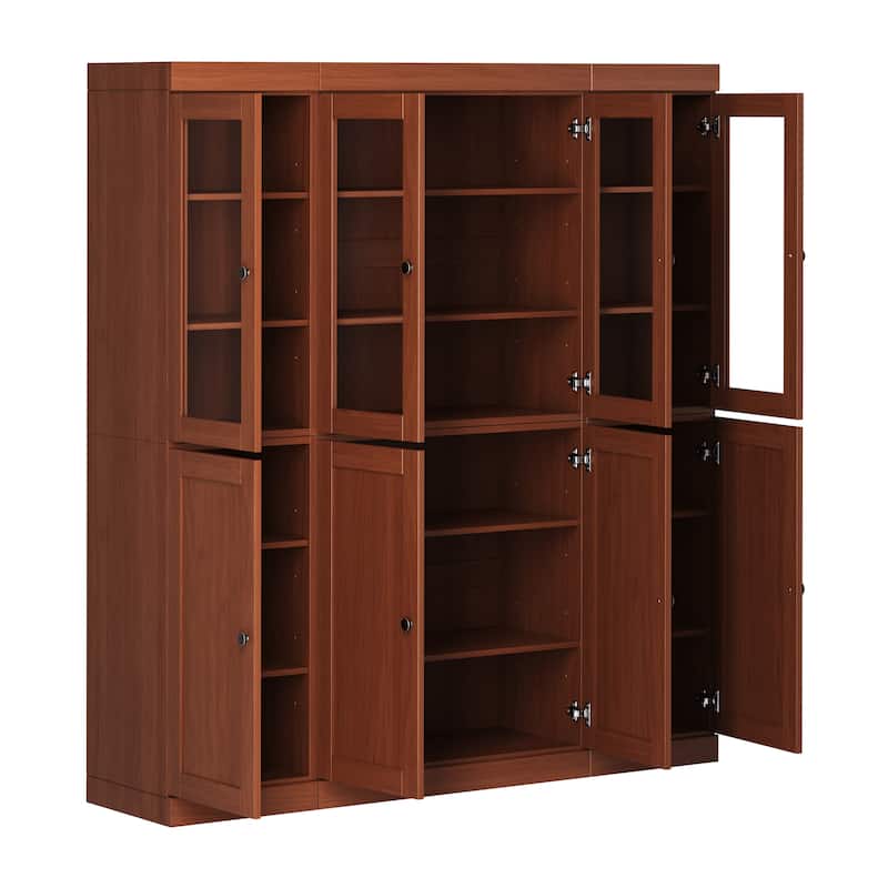 Palace Imports 100% Solid Wood 65" Pantry Cabinet with Clear Glass, Shaker Doors and Adjustable Shelves