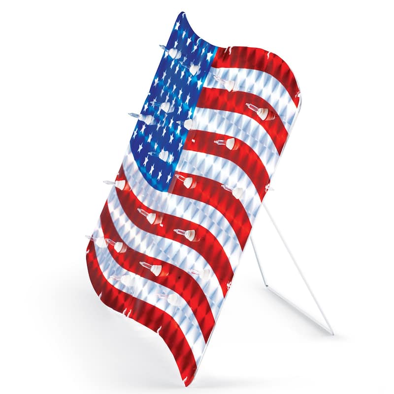 Patriotic Lighted American Flag Decoration with Metal Stand - 24 x 15.25 x 5.25