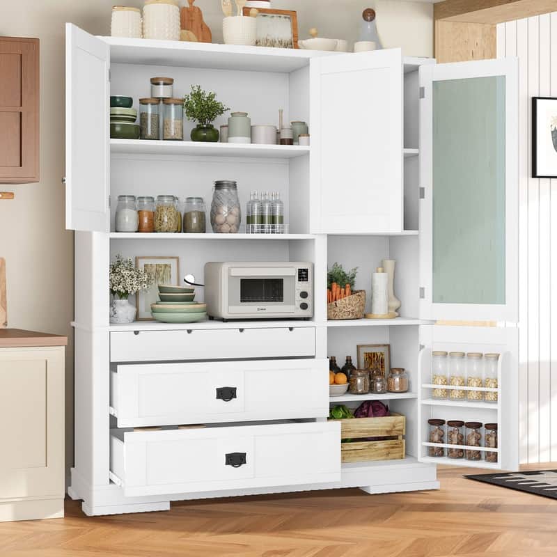 Freestanding 78.3" Kitchen Pantry with Hutch, Large Kitchen Pantry Storage with Drawers,Door Shelf and Adjustable Shelves