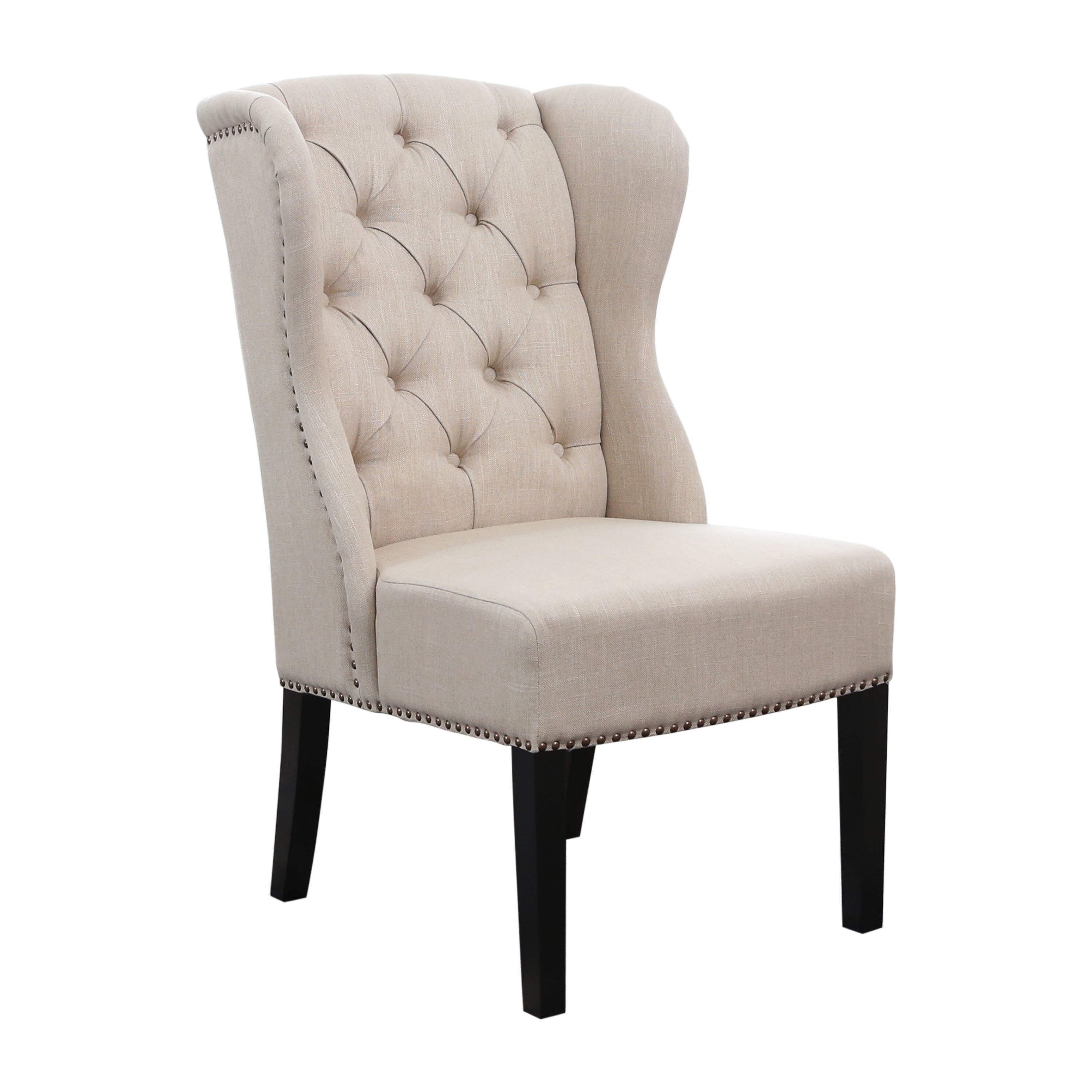 Abbyson Sierra Tufted Cream Linen Wingback Dining Chair Single