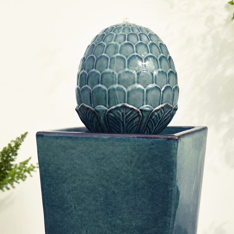 36"H Oversized Artichoke Pedestal LED Ceramic Fountain by Glitzhome