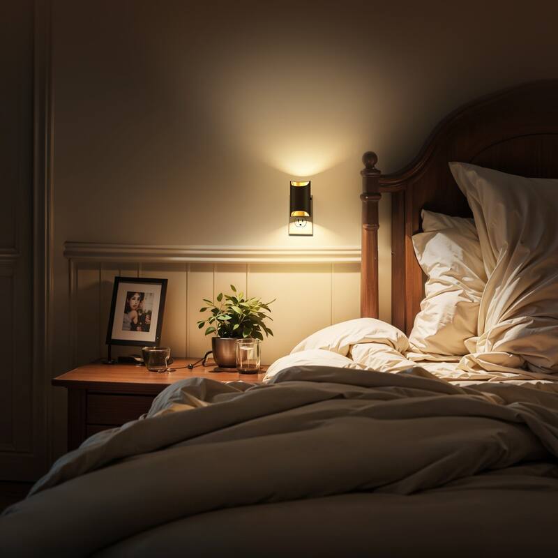 YANSUN Set of 2 Plug-in Dusk-to-Dawn Night Lights, Black Cylinder Wall Lamp, 3000K Warm Light, Sliding Dimmer, US Plug