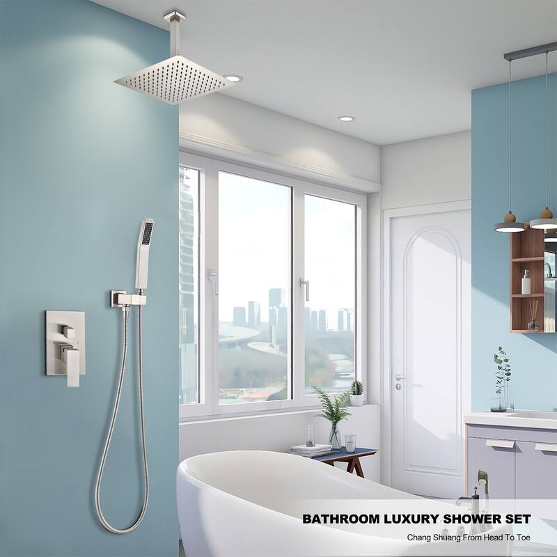 Shower Faucets Sets Complete Shower System 16 Inches Rain Shower Head with Handheld Shower Valve